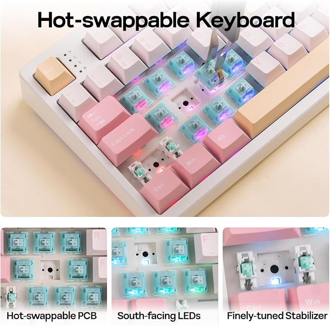 EPOMAKER TH108 Full Size Mechanical Keyboard, Wireless Gaming Keyboard with 8000mAh Battery, Creamy Gasket, 108 Keys, Hot Swap, Custom Driver, RGB Backlight (Pink, Sea Salt Silent)