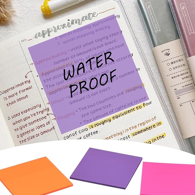 Sticky Notes，Transparent Sticky Notes， Self-Adhesive, Waterproof，7 Bright Colors, 3x3 Inch，400 Pcs for Office,School,Teacher Supplies, Study Supplies (8, Colorful)