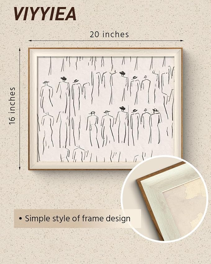 VIYYIEA Framed Wall Art for Living Room, Sketch Canvas Prints, Minimalist Home Decor, Abstract Painting Picture, Bathroom Wall Decor Gifts for Friends or Family - 20L x 16W
