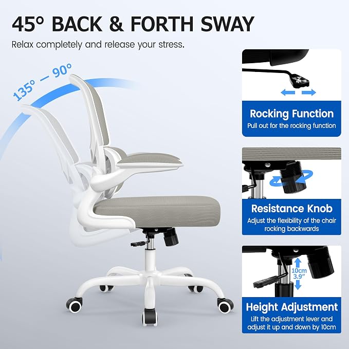 ALLGOD Office Chair Ergonomic Desk Chair, Breathable Mesh Desk Chair Comfy with Lumbar Support, Flip-up Armrests, Computer Chairs Comfortable for Home, Office, Work, Standard, 300Lbs