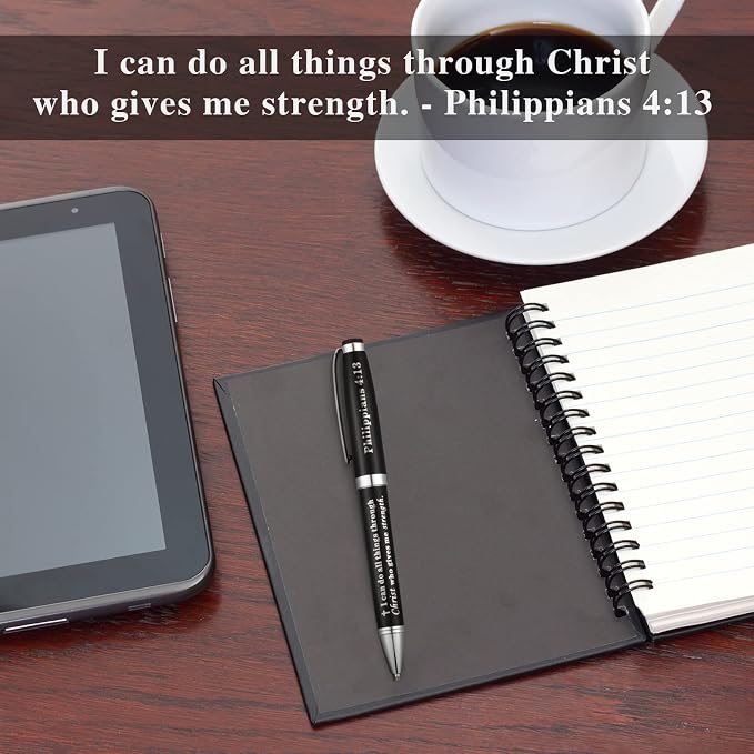 Chinco 2 Pack Christian Gifts Engraved Bible Verse Ballpoint Pens in Matching Gift Case Black Stylish Classic Ballpoint Pens Christian Gifts for Women & Men for Journaling School Office Church