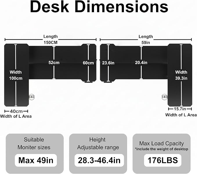 Acrolix L Shaped Electric Standing Desk - 59x40 Inch Reversible Corner Sit Stand Desk with Hook&Cup Holder,Electric Height Adjustable Table,for Home Office Gaming Computer Desk, White