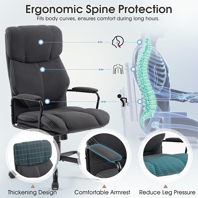 ECOTOUGE Dark Gray Big and Tall Ergonomic Executive Office Chair | Thick Cushion, Lumbar Support, Adjustable Height & Armrests, Rolling Swivel