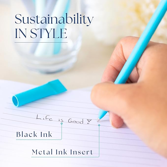 eco-friendly pen - crafted from 100% recycled paper, plastic-free, black Ink, pack of 10, Blue Lagoon set