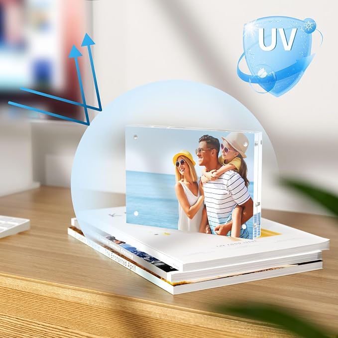 AITEE 6x8 Acrylic Picture Frames 3 Pack, Clear Picture Frames，20% Thicker | Freestanding Double Sided Magnetic Acrylic Lucite Frameless Transparent Square Frame Block Gift for Desktop Display