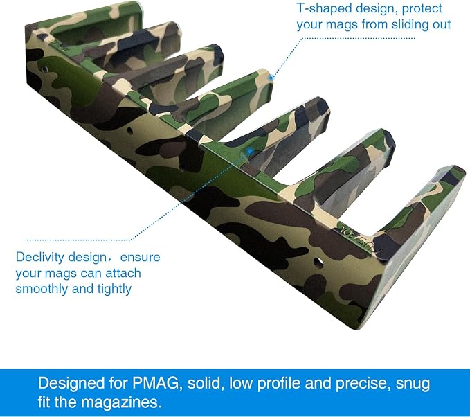 Solid ABS 6-Slot Camo PMAG Wall Mount & Rack, 1 Pcs | Standard Capacity Mag Holder, Home Tactical Storage, Heavy Duty Display Stand, Room Organizer