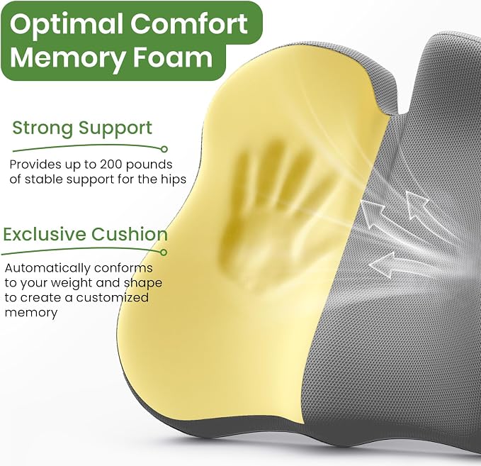A-Pce Ergonomic Large Memory Foam Seat Cushion for Office Chair, Grey | Relieves Sciatica, Lower Back & Coccyx Pain, Suitable for Office Chair, Car Seat & Driving