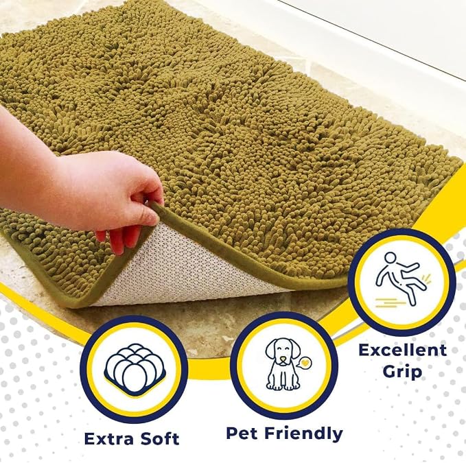 Muddy Mat® | Super Absorbent Door Mat Indoor, Microfiber Quick Dry Chenille Entryway Rug, Non-Slip Front Door Mat, Indoor Mats for Entryway, Machine Washable Pet Rug, Mustard 19" x 30"
