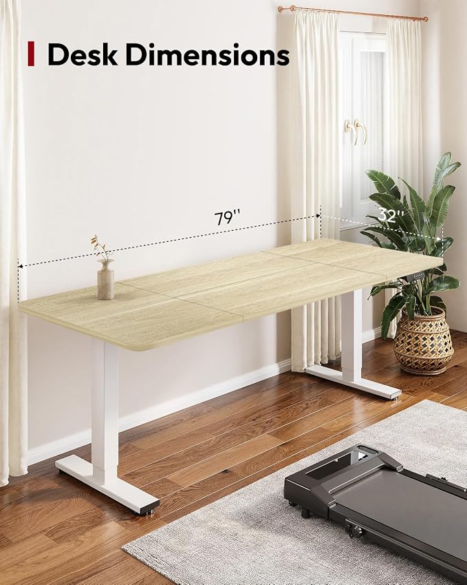 SANODESK Electric Standing Desk, 79 x 32'' Height Adjustable Sit Stand Desk with Large Splice Board Desktop Ergonomic Memory Presets Computer Workstations for Home Office, White Frame/White Wood Grain