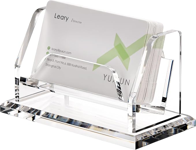 YUXUN Business Card Holder for Desk, Acrylic Business Card Display Stand with 1 Slot, Office Desk Accessories for Man &Woman,50 Cards Capcity, Clear