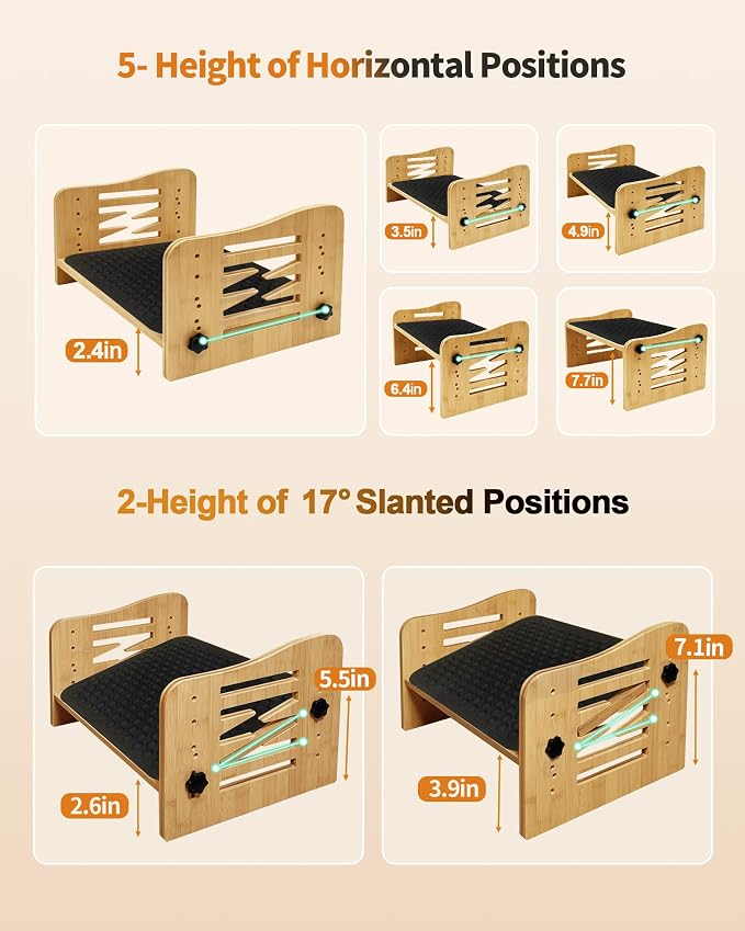 MYPLACE Ergonomic Foot Rest for Under Desk at Work - Bamboo Adjustable Under Desk Footrest with 7 Positions - Foot Stool with Massage Surface - Leg Rest for Office Desk Chair，Home，Gaming Accessories