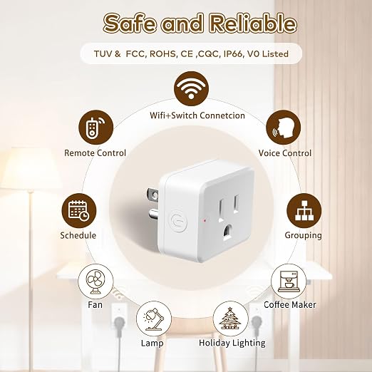 NineLeaf Slim WiFi Smart Plug w Switch, Remote App Control, 15A/1500W, Compatible with Alexa/Google Home via Tuya, Compact Design Control Anywhere,Timer/Schedule, TUV FCC, 2.4G Only(1Remote 3Outlets)