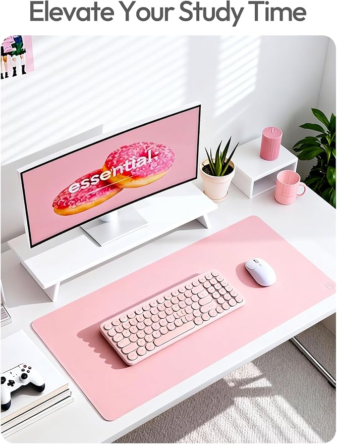 YSAGi Leather Desk Protector, Office Mat, Large Mouse Mat, Non-Slip PU Leather Blotter, Laptop Desk Pad, Waterproof Writing Pad for Office and Home (Light Pink, 31.5" x 15.8")