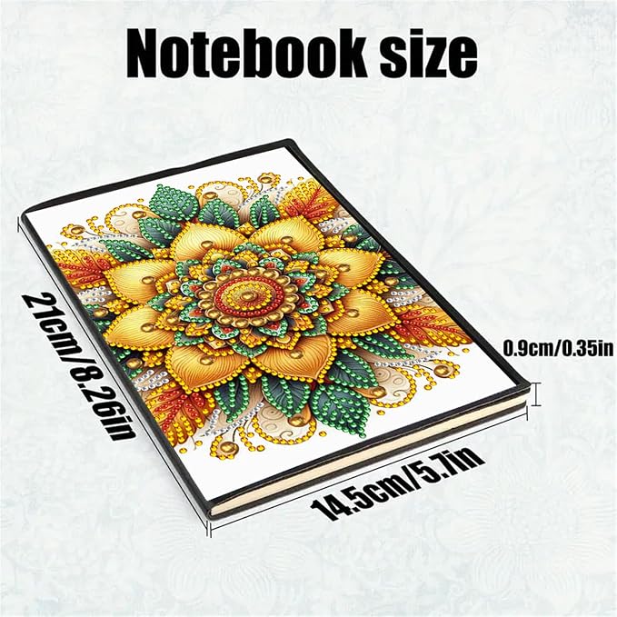 FRANDEK Diamond Art Painting Notebook Kit, Yellow Mandala A5 DIY Journal with 50 Blank Pages, Crystal Rhinestone Cover with Waterproof Canvas, Beginner Craft Set with Full Tools for Adults
