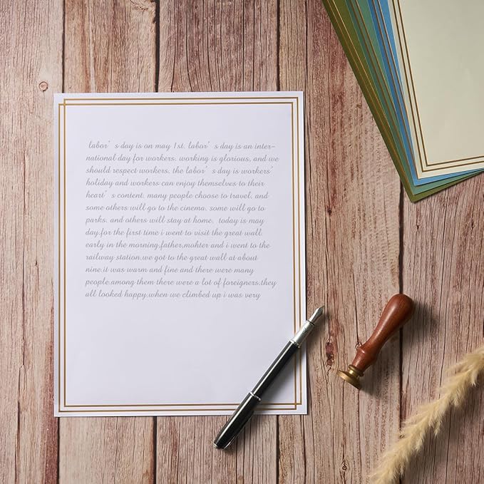 60 Pack Stationery Set Paper with Gold Border, 8.5x11 Inch Paper Sheets for Writing Letters, Letter Size Writing Paper (White, 8.5x11 inches)