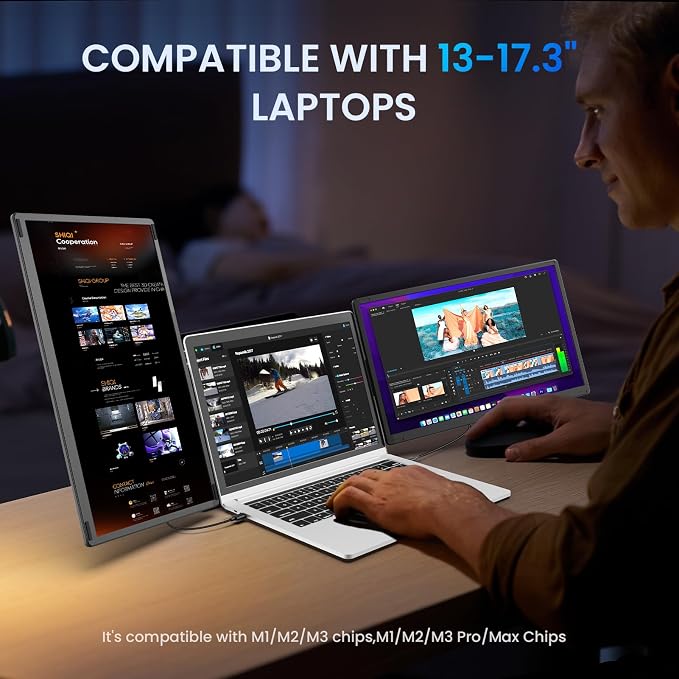15.6" Laptop Screen Extender, 1080P FHD Laptop Monitor Extender, 235° Rotating Detachable Dual Monitor, Plug & Play Triple Screen for 13"-17.3" Laptops, Compatible with Mac/Windows/Android & Dex