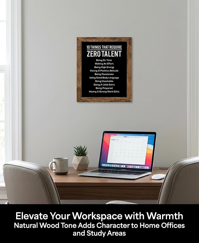10 Things That Require Zero Talent Motivational Wall Decor, 8x10 Brown Framed Office Wall Art Print, Inspirational Leadership Quote Poster for Work, Gym, Classroom and Team Building
