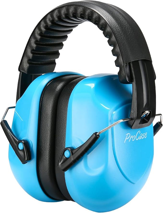ProCase NRR 28dB Noise Reduction Ear Muffs, Foldable Adjustable Passive Noise Cancelling Headphones for Adults Kids Autism, Hearing Protection for Shooting, Construction, Mowing, Studying -Pure Blue