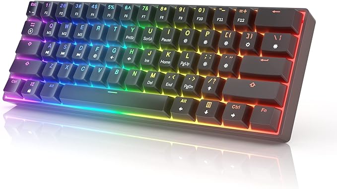 HK GAMING GK61 Mechanical Gaming Keyboard - 61 Keys Multi Color RGB Illuminated LED Backlit Wired Programmable for PC/Mac Gamer (Gateron Optical Black, Black)