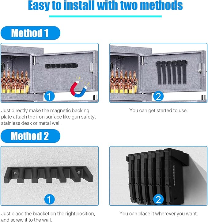 Upgraded Magnetic PMAG Wall Mount & Magazine Rack, 2 Pcs | Standard Capacity Mag Holder, Home Tactical Storage, Heavy Duty Display Stand, Room Organizer