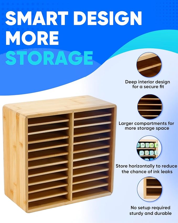 UCEC Bamboo Marker Organizer for 176 Markers, 11-Tier Desktop Marker Storage Rack with 22 Wide Compartments, Stackable Alcohol Pen Holder for Artists, Classroom, Studio Decor