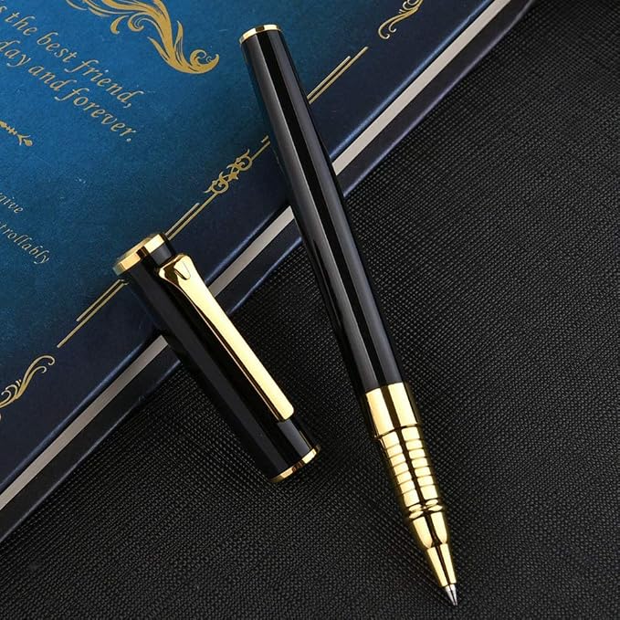 1314 Free Engraving pen Personalized custom pens Roller Ballpen, Ballpoint pen, Ball pen, Medium Refill Pen Black Ink, Custom Gifts for Men, Women, Classy Gift Box (Black Style 1)