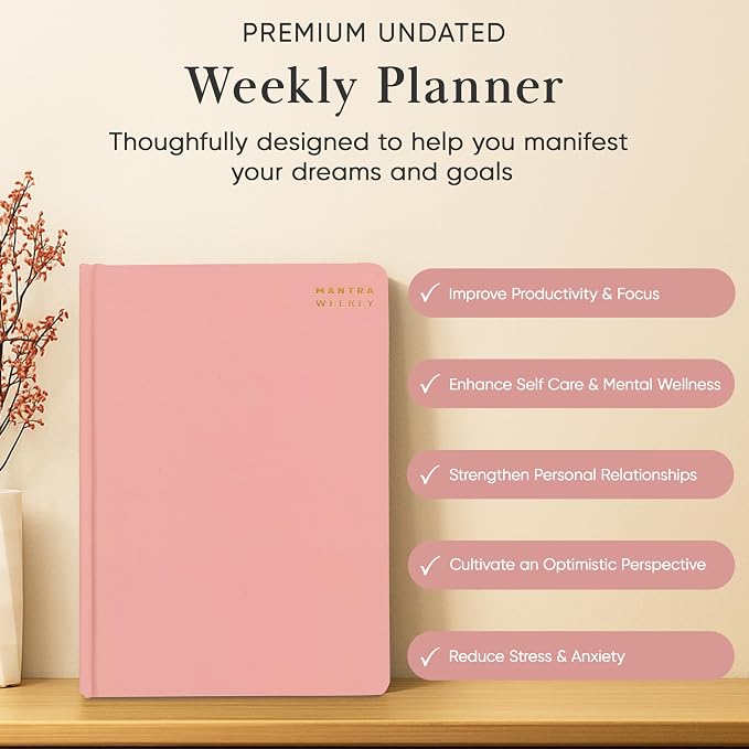 2026 Planner, Daily Journal & Gratitude Journal All-In-One with To Do List, Self Care Prompts & Habit Tracker - 5.8 x 8.3 - Pink