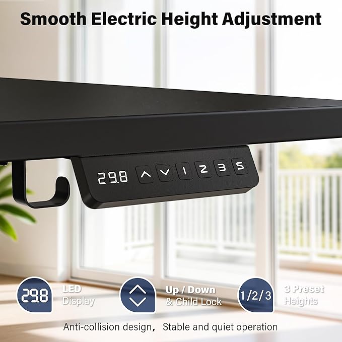 Electric Standing Desk, 63 x 30 Inch, Classic Black | Extra Large Desktop, Adjustable Height, Sit to Stand, Home Office Workstation, Supports Dual & Triple Monitor