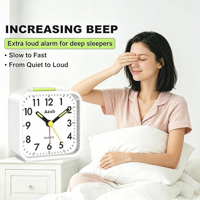 Analog Alarm Clock for Heavy Sleepers Travel Snooze Luminous Adults | Silent No Ticking Battery Operated Alarm Clock with Night Light, Loud Alarm, Quiet Small Desk Clock for Bedrooms Easy Read