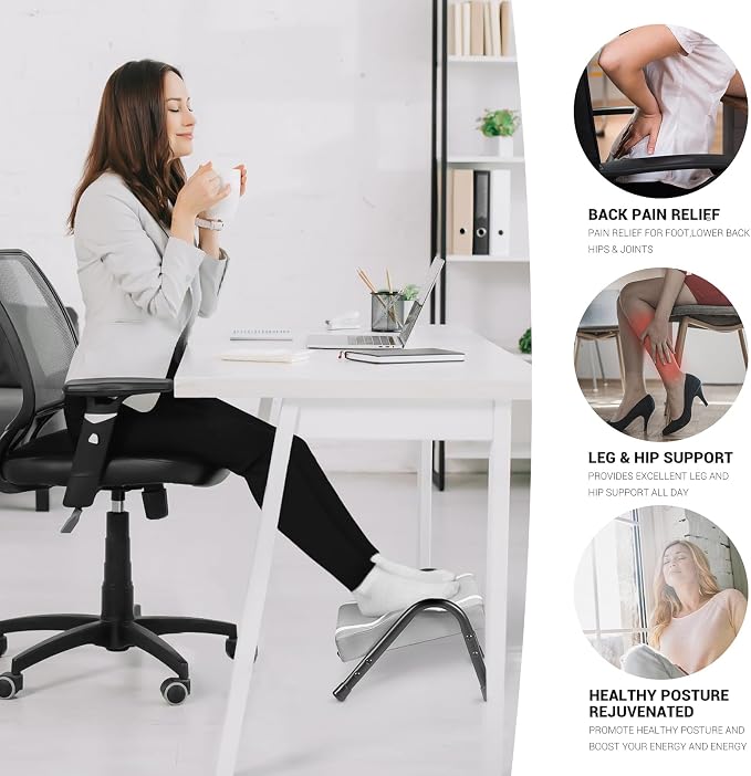 FUSLITE Foot Rest for Under Desk at Work,Ergonomic Foot Rest for Office Use, Adjustable Heights,Relieving Pain in Lower Back, Hip, Knee (Grey)