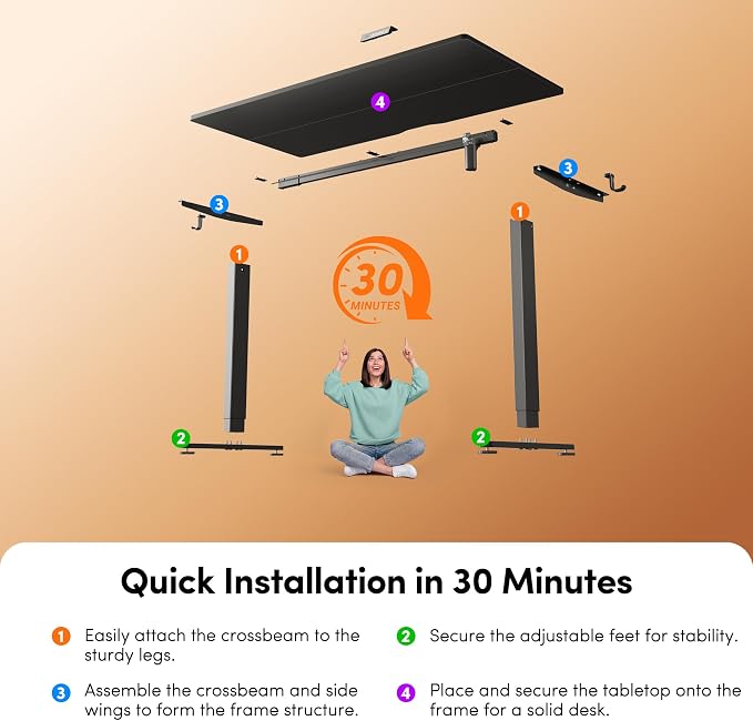 FEZIBO Standing Desk, 63×28 Inches Electric Height Adjustable, Sit Stand Up, Computer Office Desk with Splice Board, Black Frame/Black TOP