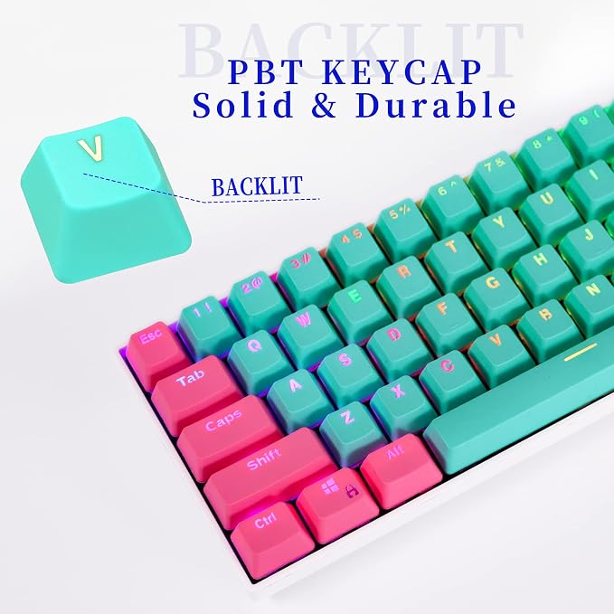 Guffercty kred PBT Keycaps 60 Percent with 6.25U Spacebar OEM Profile for Cherry MX Switch Mechanical Gaming Keyboard (Miami-V2)