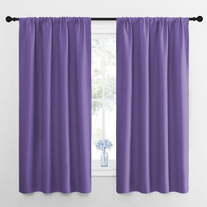 NICETOWN Blackout Curtains for Living Room, Lilac Purple, 2 Panels, 42 by 63, Darkening Window Curtain Panels, Easy-Care Solid Thermal Insulated Draperies/Drapes for Daughter Room