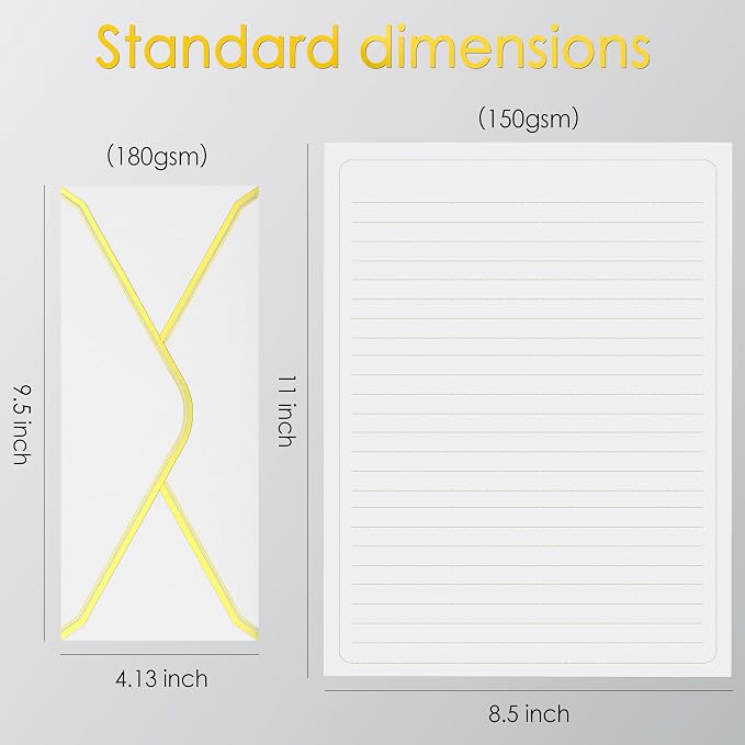 J6&H6 Gold Thread Stationary Paper and Envelopes Set Including 12 Standard Sized Phnom Penh Envelopes and 24 Sheets of Lined Paper Suitable for Daily Emotional Expression Formal Communication(White)