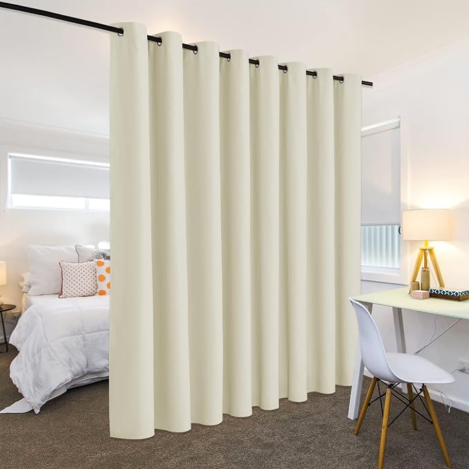 RYB HOME Blackout Divider Curtains for Living Room, Noise Reducing Privcay Vertical Blinds Drapes Grommet Top for Home Office Kids Room Drom Garage, W180 x L96 inches, Light Beige, 1 Panel