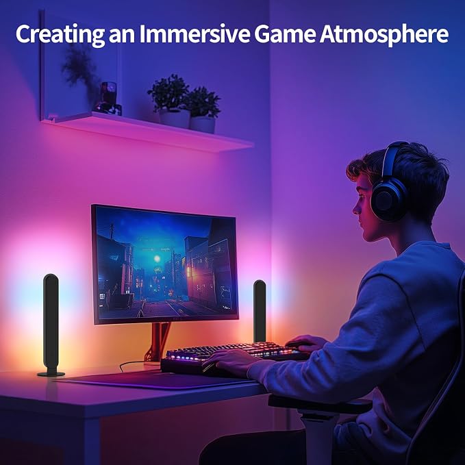 BASON LIGHTING Smart Light Bars, RGB-ICW Smart Led Lights with Music Sync, Bluetooth RGB Desk Light, Gaming Lights for PC, TV, Mood Lighting, USB Powered for Room Decoration.