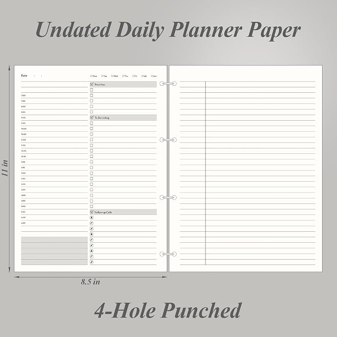 EMSHOI Undated Daily Planner - A4 Large To Do List Notebook Appointment Book for Productivity Time Management, with Hourly Planner Refills, Hardcover Binder Leather Journal - 240 Pages, 9.2x12