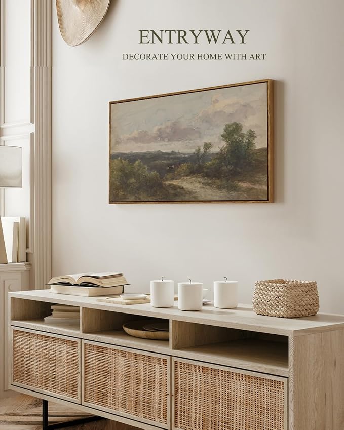 InSimSea Extra Large Framed Vintage Wall Art, Living Room Farmhouse Decor, Hill Sky Watercolor Countryside Landscape Canvas Prints, Retro Scenery Long Picture for Bedroom Above of Bed, 20x40inch