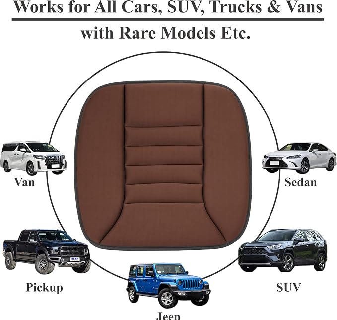 kingphenix Memory Foam Car Seat Cushion for Driver and Office Chair Comfort | 1.2-Inch-Thick Memory Foam Seat Pad, Soft, Breathable Fabric, Non-Slip Silicone Bottom for Long Drives and Office Use, Brown