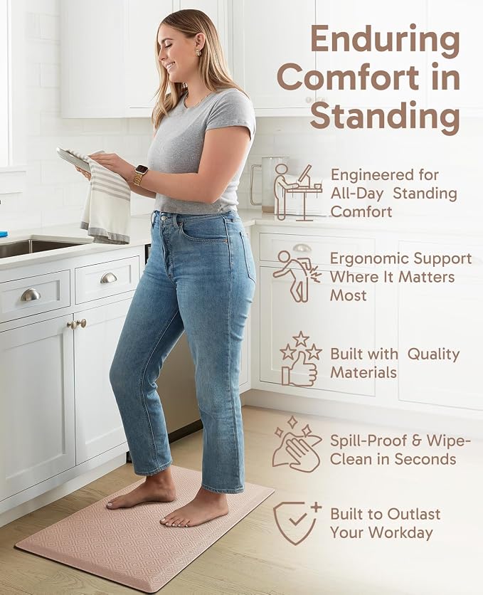 Ophanie Kitchen Mats for Floor, 1/2 inch Thick, 20x32 Anti Fatigue Cushioned Mat,Kitchen Rugs,Waterproof,Comfort Ergonomic Standing Mat for Office,Home,Sink with 99+ Pairs of Anti-Slip Bottom Ridges
