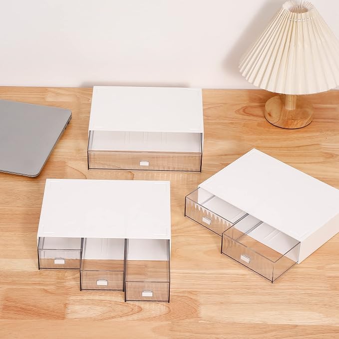 Ykpokir Desktop Organizer with Drawers Stackable Storage Stackable Drawers 3 Tier White Desk Storage Organizers, Plastic Makeup Storage Accessories