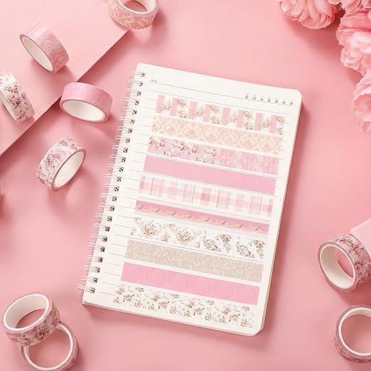 12 Rolls Watercolor Floral Washi Tape Set 15 mm Vintage Flower Decorative Masking Tape for Summer School Arts DIY Craft Scrapbook Journal Supplies Gifts(Pastel Pink,Tea Party)