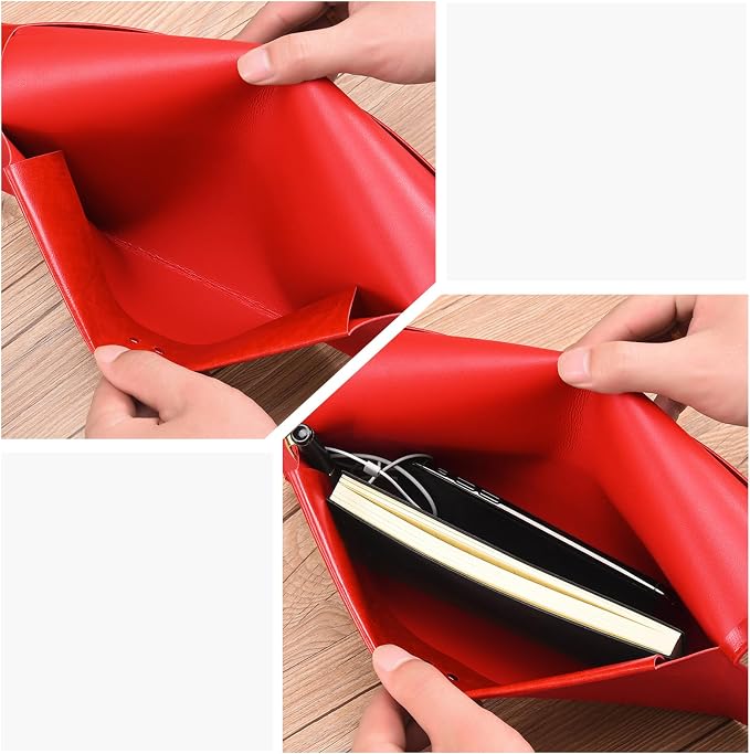 PU Leather A5 File Folder Document Holder A5 Envelope Folder with Snap Closure for Receipt 2Packs (Blue&Red)