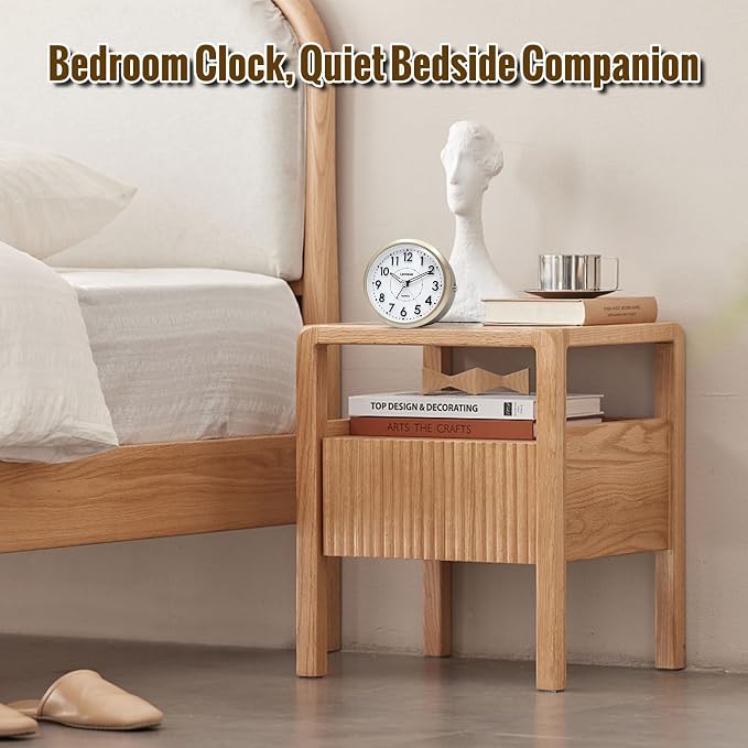 Lamisola 4 Inch Alarm Clock for Bedrooms, Small Analog Desk Clock, Gold | Battery Operated Bedside Clock for Bedroom Bathroom Home Nightstand Shelf, Night Light Snooze, Minimalist Clocks for Seniors