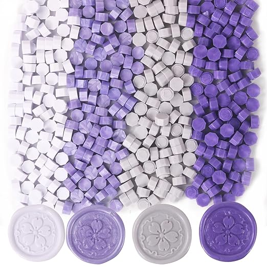 400Pcs Purple Mix Wax Seal Beads, Lilac Purple with 3 Colors SealingWax Beads Kit for Wax Seal Stamp, Decor for Envelope Letter Wedding Invitation(PurpleMix)
