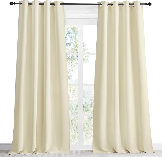 NICETOWN Room Darkening Blind Shade for Kids Bedroom, Beige, Single Panel, 55 x 96 inch, Triple Weave Home Decoration Light Blocking Solid Ring Top Curtain/Drape for Small Window