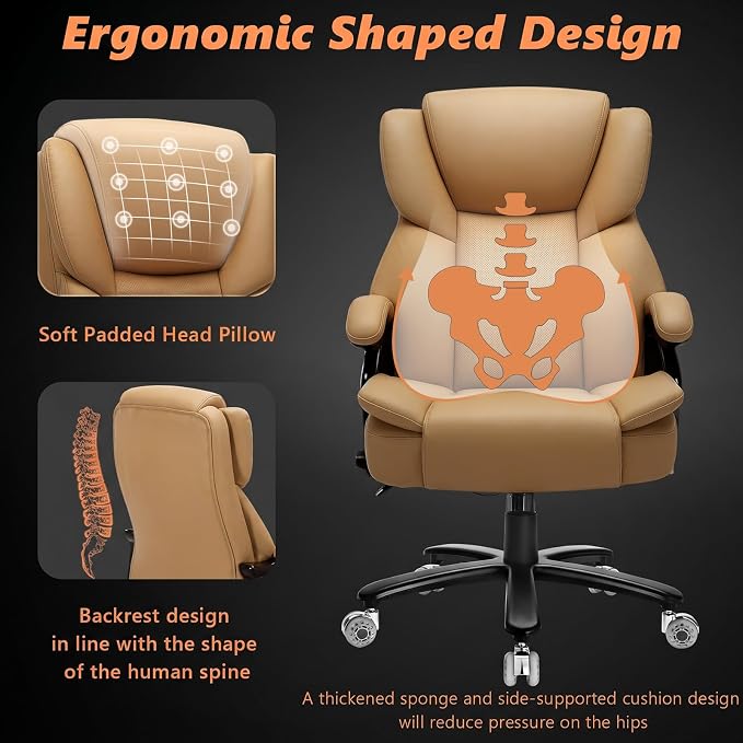 Indulgear 500lbs Big and Tall Office Chair for Heavy People,Heavy Duty Comfy Office Chair,High Back Executive Computer Chair with Lumbar Support, Rubber Wheel