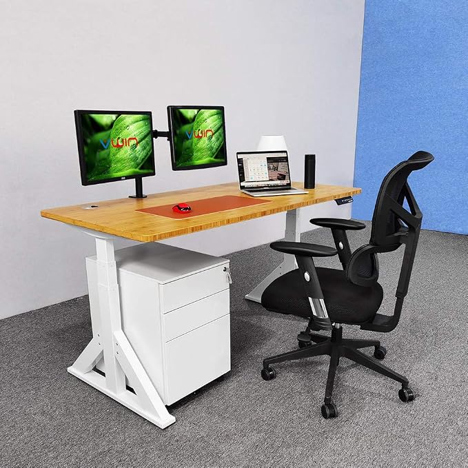 VJ205 Electric Height Adjustable Sitting Standing Desk Frame Sit Stand - Dual Motors 3 Stages Motorized Desk Base Only, White