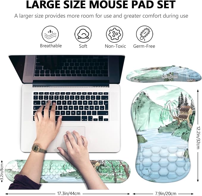 Mouse Pad Wrist Support, Laokiiy 2 in1 Keyboard Wrist Rest+ Ergonomic Mouse Pad, Non-Slip Wrist Rest for Computer Keyboard, Made Easy Typing & Relieve Wrist Pain(Landscape)