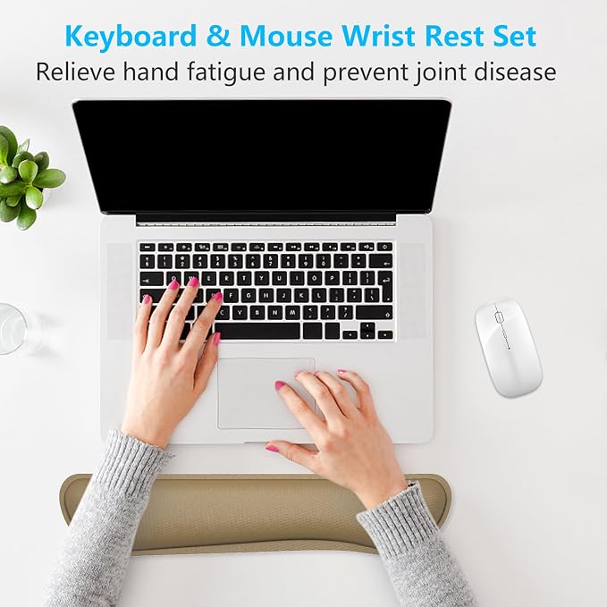 Dapesuom Enlarge Keyboard Wrist Rest, Cute Memory Foam Keyboard Wrist Cushion for Computer Desk Mats Support, Typing Pain Relief Ergonomic Mouse Pad Rests with Non-Slip Base for Gaming, Laptop, Brown